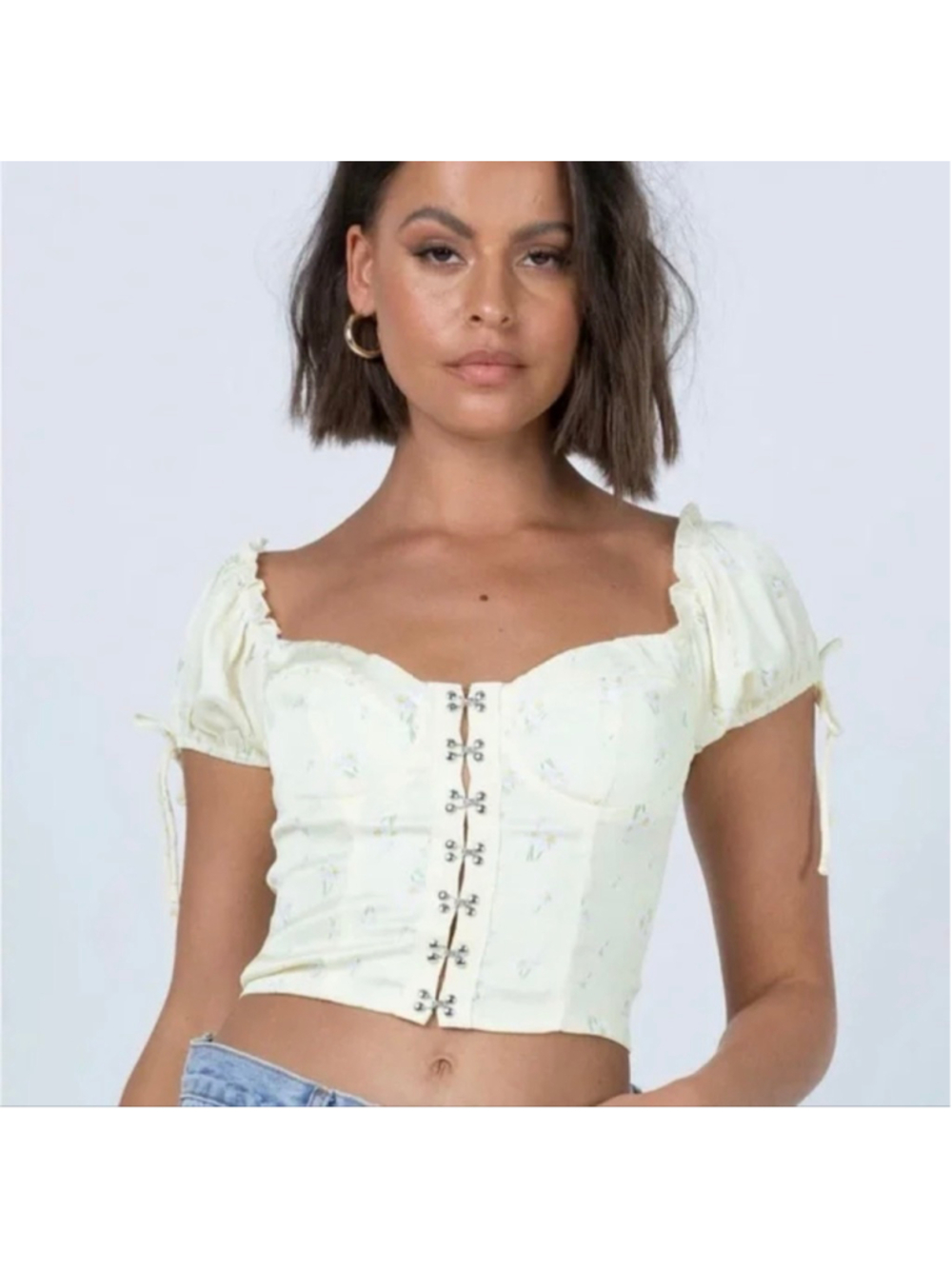 Princess Polly Allyson Daisy Floral Corset Crop Top Size 2 Milkmaid Coquette